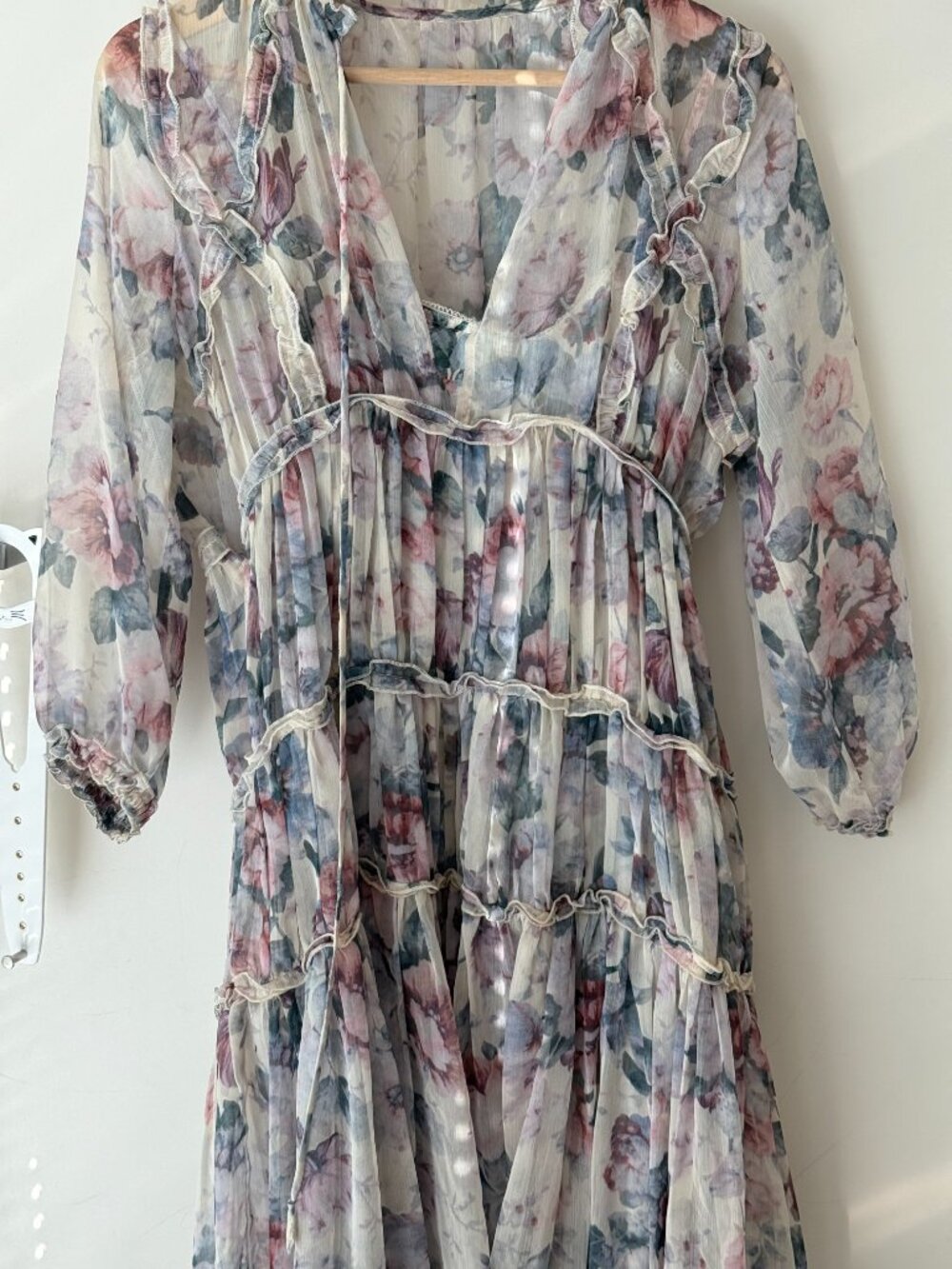 Zimmerma Style Floral Ruffle Maxi Dress Long Sleeve Chiffon Romantic Boho Size S